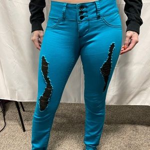 Teal skinny jeans
